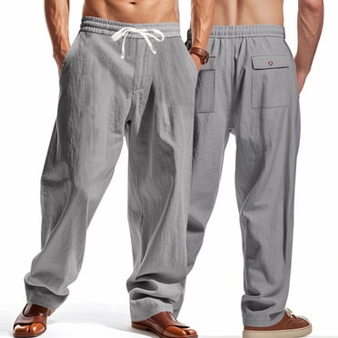Weiqiqre Men's Pants Elastic Waist Drawstring Loose Fit Casual Summer Beach Pants with Pockets Baggy Trousers