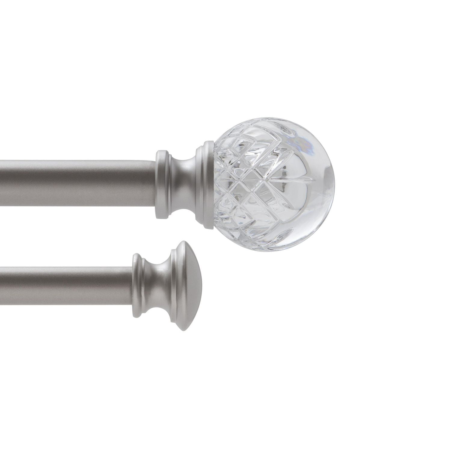 HOMETRENDS CARVED ACRYLIC BALL 3/4" DOUBLE DRAPERY ROD SET 42-120" NICKEL
