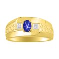 thumbnail image 1 of RYLOS Men's Rings 14K Yellow Gold Classic Nugget 6X4MM Oval Gemstone & Diamond Ring Blue Star Sapphire September Birthstone Rings Size 9, 1 of 7