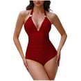 thumbnail image 2 of TIMIFIS Womens Swimsuits Tummys control Ones Piece Bathing Suit for Women Solid Color Ruched Push Up V Neck High Waisted Swimwear 2XL, 2 of 7