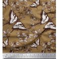 thumbnail image 3 of Soimoi Brown Modal Satin Fabric Flower & Butterfly Printed Craft Fabric by The Yard 42 Inch Wide, 3 of 5