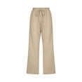 thumbnail image 4 of Wide Leg Pnats for Women Plus Size Casual Solid Color Comfy Mid Rise Pants for Women Fashion Loose Fit Daily Drawstring Linen And Cotton Lightweight Party Vacation Beach Pants with Pocket（Beige,L）, 4 of 4
