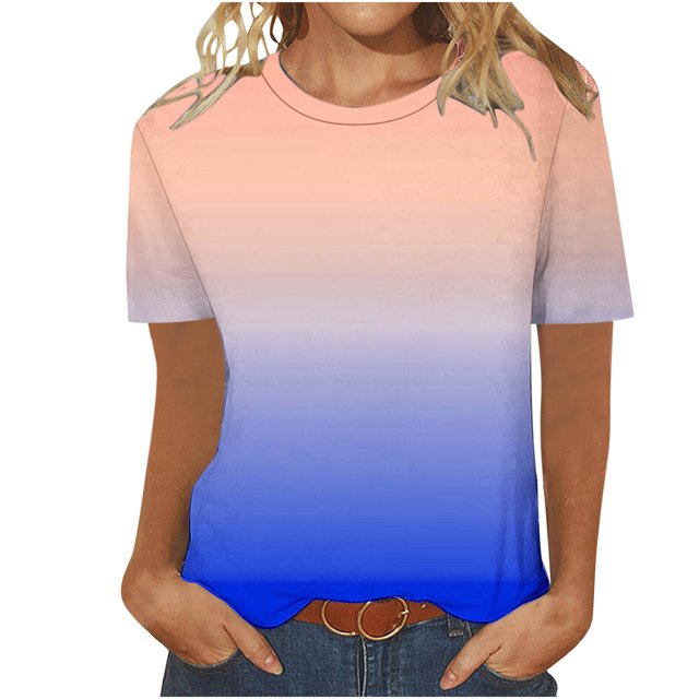 Liquidation d'Économies! T-Shirt pour Femmes Grande Taille, Blouse d'Été à Manches Courtes pour Femmes, T-Shirt à Col Rond Imprimé Décontracté pour Femmes, Haut à Manches Courtes à Col Rond