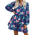 thumbnail image 1 of Fridja Femmes Été Casual Robe V-Neck Floral à Manches Longues Genou Robe, 1 of 8