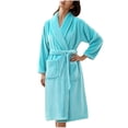 thumbnail image 2 of Soki Premium Womens Plush Soft Robe Fluffy, Warm, Fleece Sherpa Shaggy Bathrobe Light Blue L, 2 of 3