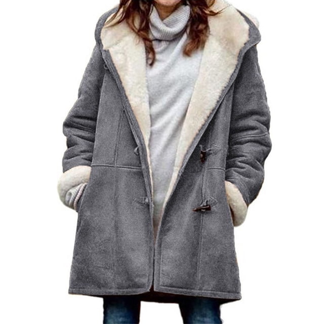 Innerwin Jacket Long Sleeve Ladies Coat Holiday Buttons Baggy Outwear Gray 4XL