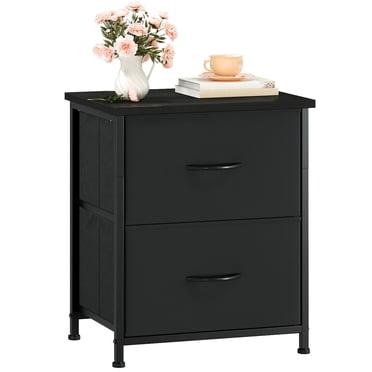 Eunos Petite Table de Chevet pour Chambre avec 2 Tiroirs en Tissu, Table de Chevet Noire Table d'Appoint pour Garde-Robe