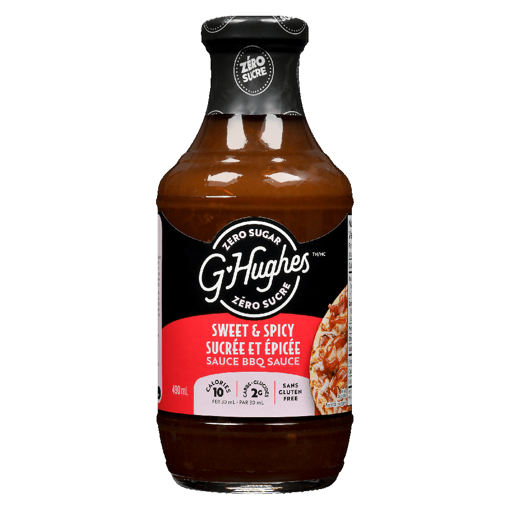 Sauce barbecue sucrée et épicée sans sucre G Hughes 490 ml