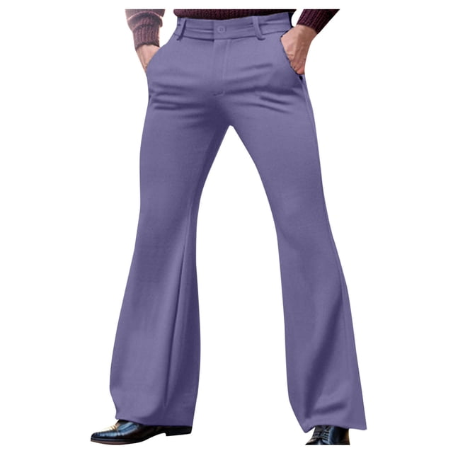 Xuniizn Mens Dress Pants, Solid Color Zipper Button Stretch Flared Pants with Pockets, Business Fashion Comfortable Formal Suit Trousers