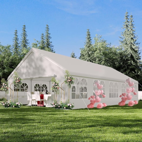 Tente de Fête Robuste 20 X 33 Pi avec Parois Latérales Amovibles, Auvent de Pavillon de Mariage Extérieur, Cadre en Acier, Abri pour Événements pour BBQ, Fêtes et Abris d'Auto