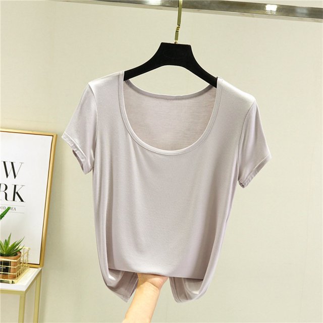 Blouses pour Femmes T-Shirt Ample d'Été Uni à Manches Courtes à Col Rond