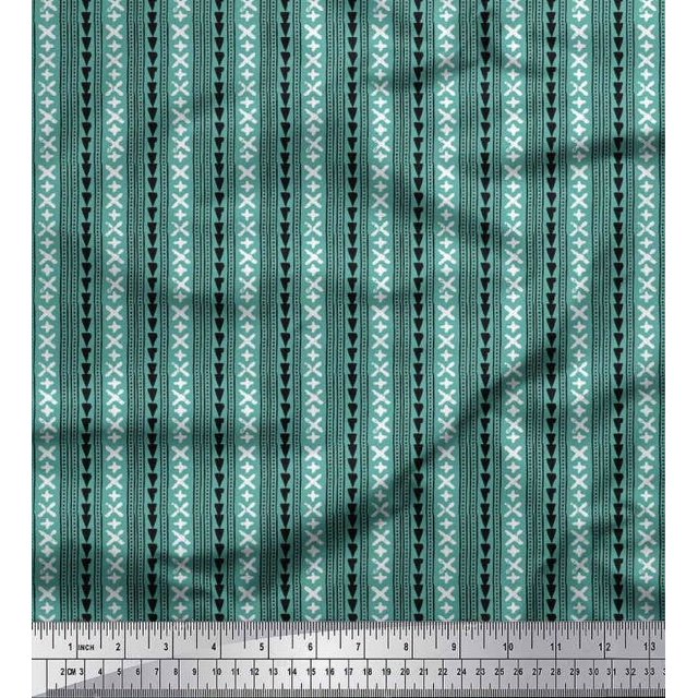 Soimoi Georgette Viscose Fabric Geometric Sign,Triangle & Stripe Block Fabric Prints by Yard 42 Inch Wide
