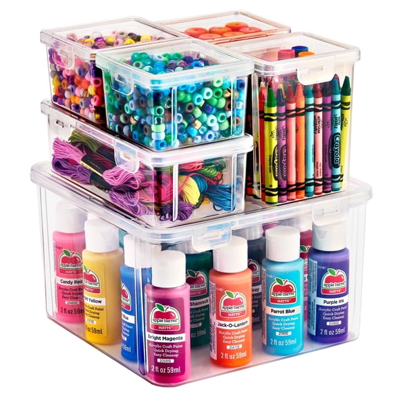 Sorbus 6 Piece Art Supply Storage Organizer - Stackable Plastic Storage Bins Set for Organizing Yarn, Ribbon, Crafts, Beads, Craft Supplies - Organizer Storage Boxes with Hinged Lids, Variety Pack