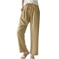 thumbnail image 1 of Pantalon Décontracté en Lin pour Femmes, Jambe Droite, Taille Haute Élastique avec Cordon, Ample et Confortable avec Poches, 1 of 5