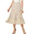 thumbnail image 1 of Unique Bargains Jupe Maxi à Volants à Étages à Taille Élastique à Imprimé Floral pour Femme, Blanc, TP, 1 of 5