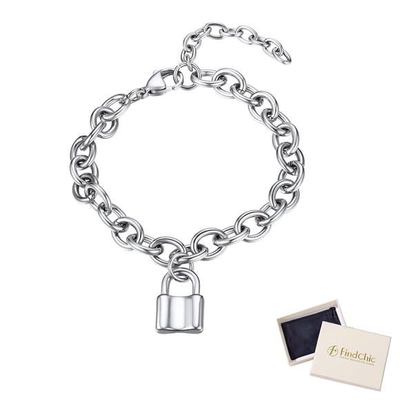 FindChic Lock Bracelets for Women Stainless Steel Interlocking Curb Chain Friendship Bracelets Birthday Mothers Day Jewelry Gifts Her Mom Wife Lady Adults Age Ideas, 7''