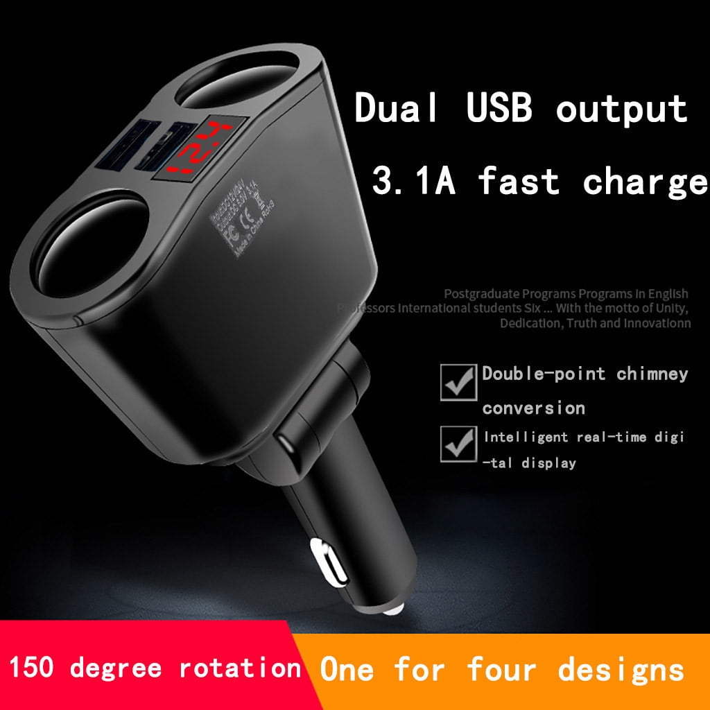 Dvkptbk USB Charger 2 Way Car Lighter Socket Splitter Adapter 12V 3.1A