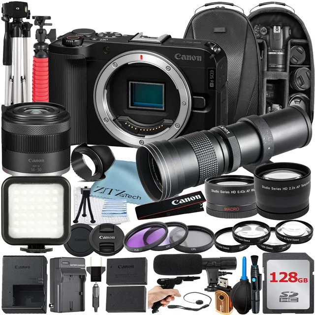 Canon EOS R50 V Mirrorless Camera with RF-S 14-30mm + 420-800mm Super Telephoto Zoom Lens + 128GB Memory Card + Backpack + Tripod + ZeeTech Accessory Bundle
