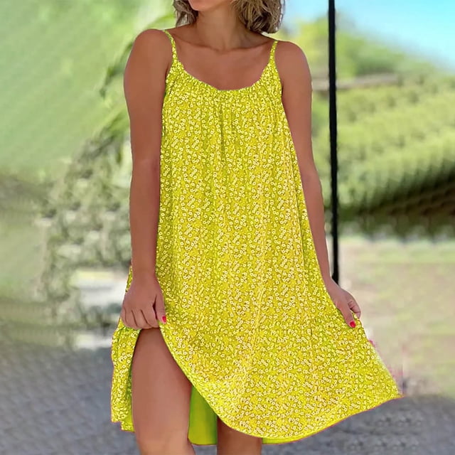 Pisexur Robe Sans Manches à Encolure Carrée pour Femme, Décontractée, Sans Manches, à Bretelles, Coupe Décontractée, Courte, Robe pour Femme en Liquidation