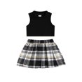thumbnail image 1 of Faithtur Toddler Girl Fashion Outfits Set, Solid Color Ribbed Sleeveless Tank Tops + Elastic Waist Contrast Color Plaid Pleated Skirt, 1 of 9