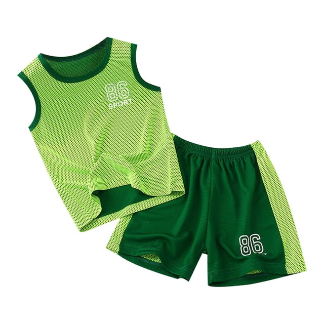MIASHUI Boys Loose Athletic Short Sleeve Shirt and Active Mesh Shorts Set,Green,7-8 Years