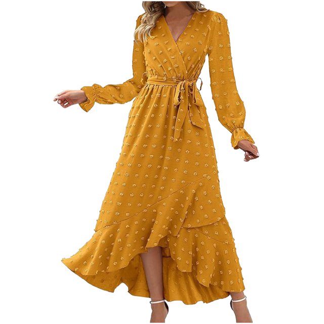 Gspmoly Robes Grande Taille pour Femmes aux Formes, Robe Bohème Décontractée pour Femmes à la Mode, Robe à Col en V à Manches Longues, Longue Robe, Robes Habillées pour Femmes jusqu'à 70 % de Rabais