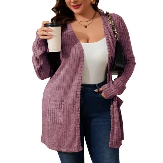 AviBest Plus Size Cardigans for Women Lightweight Long Sleeve Open Front Button Up Fall Thin Cardigans with Pockets, 1XL-5XL
