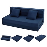BeesClover Folding Sofa Bed with Pillows, Convertible Modern Futon Floor Couch, Foldable Memory Foam Chair Bed, Lazy Guest Bed Couch for Living Room, Home Office