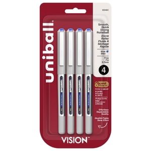 Uniball™ Stylos de roller de vision, point fin (0.7mm), Bleu, paquet de 4