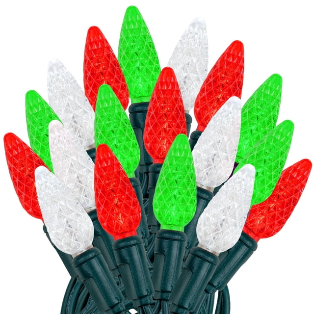 Novelty Lights 24FT 70 LED C6 Christmas String Lights, Red, Green & White