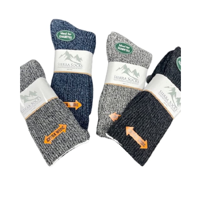 Sierra Socks Wool Diabetic Men 4 Pairs Socks (Assorted(Black/Charcoal/Gray/Navy), Large)