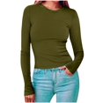 thumbnail image 1 of Timegard Hauts pour Femmes Col Ras du Cou Manches Longues Confortables Couleur Unie Camisoles Automne Décontracté Ajusté T-Shirts Hauts, 1 of 6
