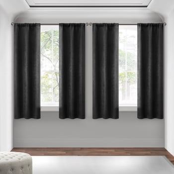 Mainstays 4 of a Kind Blackout Curtain Panels, Set of 4, Black, 28" W x 63" L