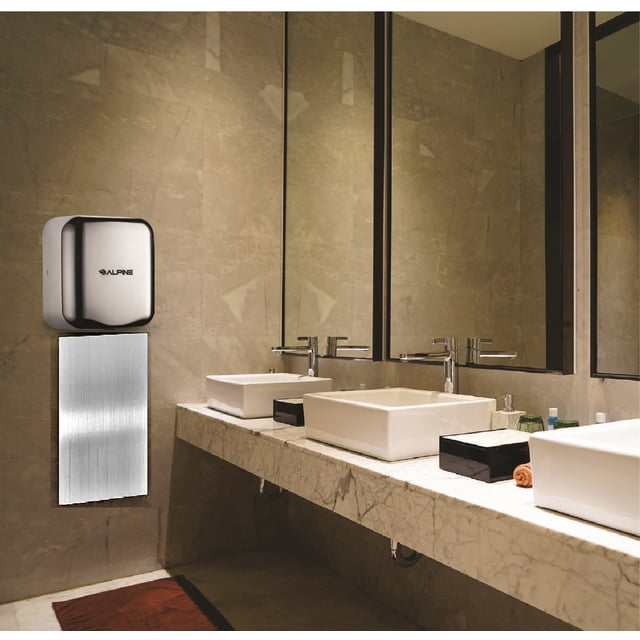 Alpine Industries Hemlock Chrome Stainless Steel Automatic High Speed Commercial Electric Hand Dryer with Wall Guard