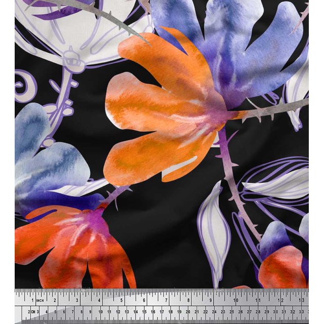 Soimoi Polyester Crepe Fabric Flower Watercolor Fabric Prints by Yard 42 Inch Wide