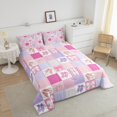 thumbnail image 4 of Pink Patchwork Toddler Size Comforter Set 2-Piece, Girls Pink Bowknot Bedding Set Cute Ballet Shoes Pattern Bedding Comforter Sets, Princess Style Plaid Down Comforter, Pink Purple, 4 of 7