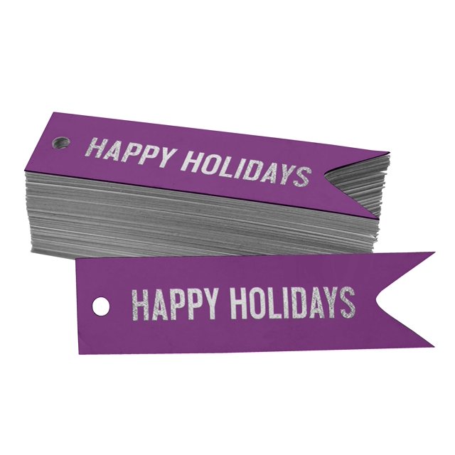 Inkdotpot Real Silver Foil Happy Holiday Tags Favor Hang Paper Tags 50 Pieces
