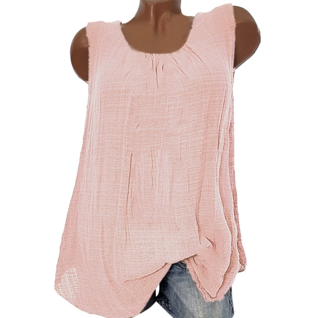 Timegard Plus Size Tank Tops for Women Casual Round Neck Sleeveless Top Comfy Solid Color Basic Shirts
