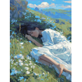 thumbnail image 1 of Toile Murale Fille Champ de Fleurs Endormie 15,75 X 11,81 Pouces, 1 of 8