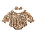 thumbnail image 1 of Infant Baby Girl Floral Long Sleeve Romper Headband Outfits Off Shoulder Ruffles Bodysuit Autumn Clothes, 1 of 6