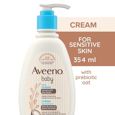 Aveeno Bébé Crème Hydratante Quotidienne, Légèrement Parfumée, Beurre de Karité, Huile de Noix de Coco, Avoine Prébiotique, Hypoallergénique