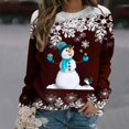 thumbnail image 2 of Femmes Pulls- Pull- Épaule Drop Col Rond Manches Longues Noël Tricot Sweat-Shirts Floraux Décontractés Tops pour Automne/printemps/hiver Rouge L, 2 of 6
