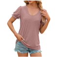 thumbnail image 2 of AherBiu Hauts pour Femmes Manches Courtes Bouffantes T-Shirts Col Rond Printemps Été Décontractés T-Shirts Unis Blouses, 2 of 6