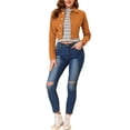 thumbnail image 2 of INSPIRE CHIC Veste en Denim Courte Délavée pour Femme à Col Rabattu, Effilochée, Boutonnée, Printemps Été, Brun m, 2 of 6