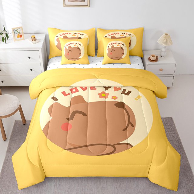 YST Ensemble Douillette 7 Pcs Capybara Cadeaux Style Dessin Animé Lit en Sac, Format Grand Lit