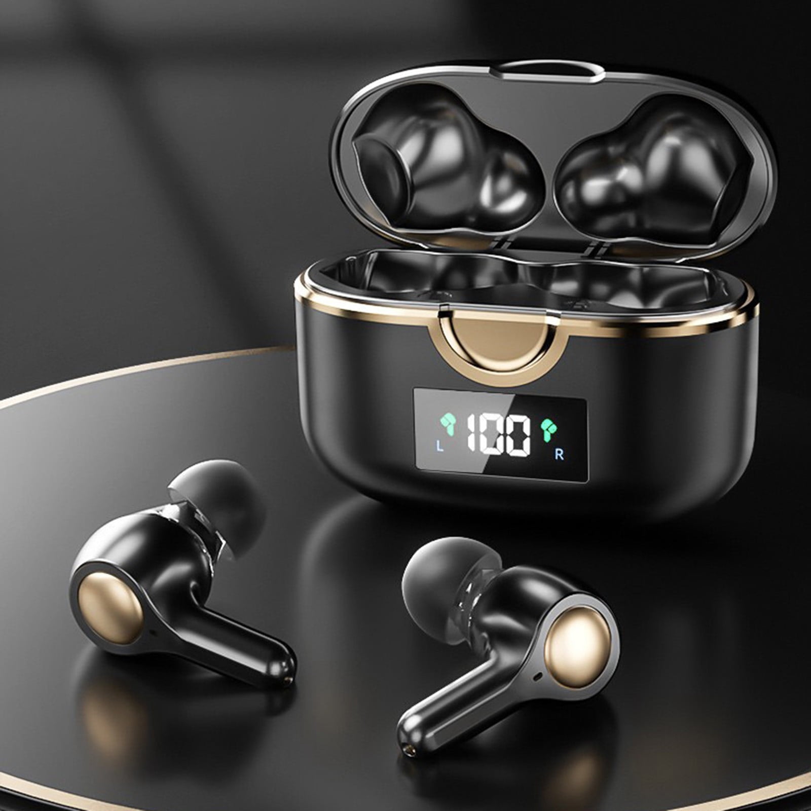 CEHVOMTwsEarbud Bluetooth,Earbud Bluetooth Headset For Adults, Earbuds Noise Cancelling,In-ear 5.0 Double-moving Ring Four-speaker Subwoofer Bluetooth Headset with Rotating Display
