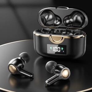 CEHVOMTwsEarbud Bluetooth, casque Bluetooth pour adultes, écouteurs Annulant le bruit, dans l'oreille 5.0 Porte-tête Bluetooth à quatre haut-parleurs à double mouvement avec affichage rotatif