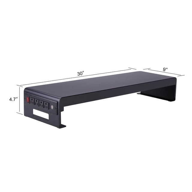 Rocelco 30" Premium Dual Monitor Stand with AC Power Supply & USB 2.0 Charging - Metal Laptop TV PC Riser Shelf with Keyboard Mouse Storage and Cable Management (Black)