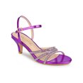 thumbnail image 1 of BLISSFUL STEP Chaussures pour Femmes Sandales à Talon Kitten à Bout Ouvert en PU avec Bride à la Cheville Ornée de Strass Violet 6, 1 of 7