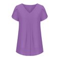 thumbnail image 4 of Timegard Hauts pour Femmes Été Chiffon Col en V Manches Courtes Pétale Blouse Plissée Fluide Tunique Décontractée Hauts, 4 of 6